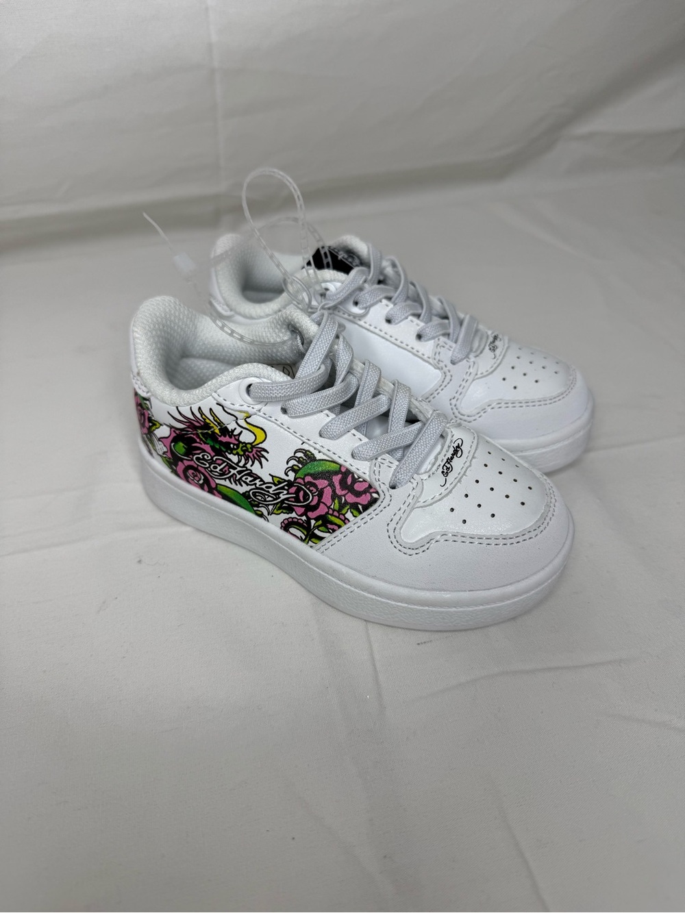 Ed Hardy Low-Top Lace-Up Sneakers White Multicolor Floral Flower Print sz7